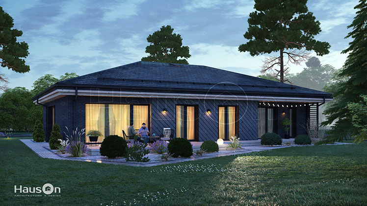 Namų projektai, namo projektas Nukas, kartotiniai namu projektai - Hauson.lt, vieno auksto namas su terasa, modernus namas