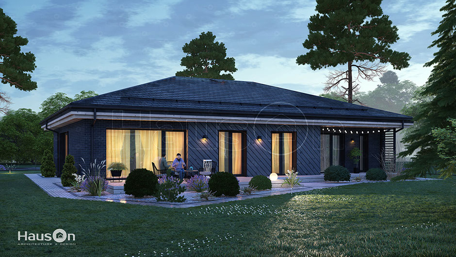 Namų projektai, namo projektas Nukas, kartotiniai namu projektai - Hauson.lt, vieno auksto namas su terasa, modernus namas